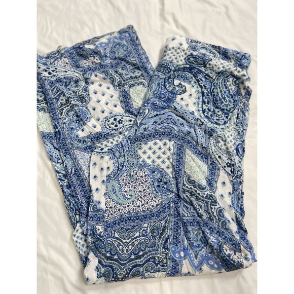 Zara high‎ Waisted Blue White Paisley Patch Look Wide Leg Trouser Pants Size M - Picture 16 of 16